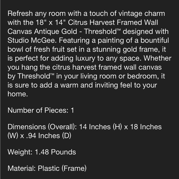 Studio McGee Threshold 18” × 14” Citrus Harvest Framed Wall Canvas - Picture 5 of 6